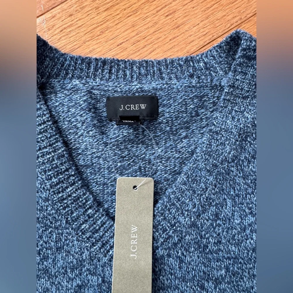 J.Crew Men’s Small Blue Marled 100% Lambswool V-Neck Sweater NWT